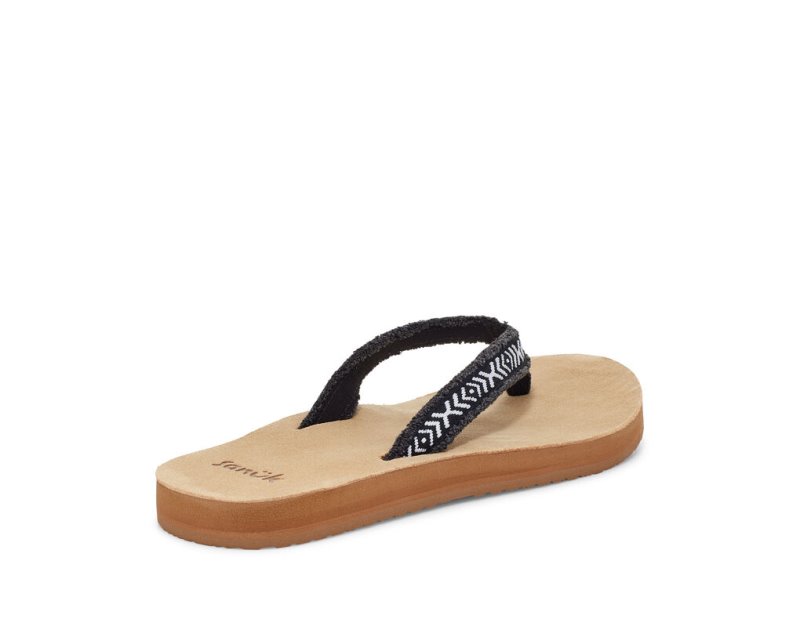 Sanuk Fraidy Tribal Hemp Women's Flip Flops Black / White | Canada 145BEX